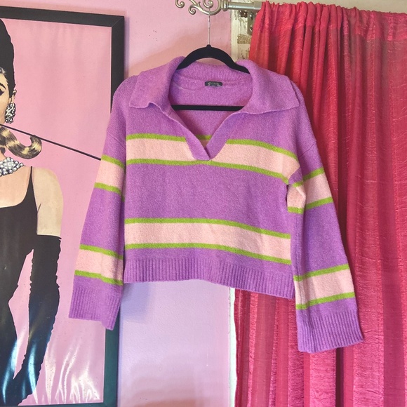 Wild Fable Orchid Campus–Ready Striped V Neck Pullover Sweater Women’s Small - Picture 1 of 5